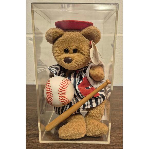 Vintage Ty Beanie Baby Baseball Bear Plush Toy in Display Case - Picture 2 of 7
